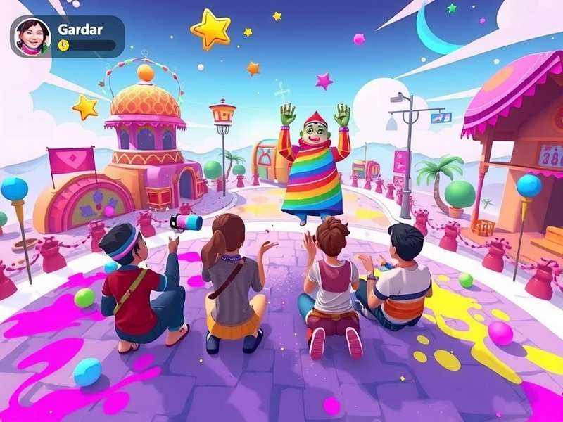 Sparkling Holi Quest gameplay showing colorful characters and environments